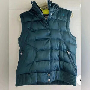 The North Face 550 Down Fill Quilted Teal Hooded Vest Size Small